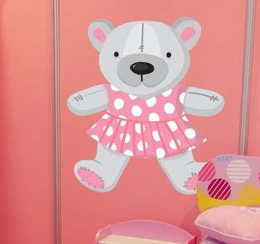 Pink Polka Dots Dress Teddy Wall Decal - TenStickers