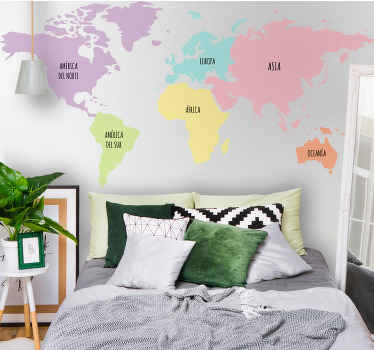Vinilo mapamundi Continentes colores pastel - TenVinilo