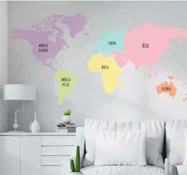 Autocolante mundo Continentes cores pastel - TenStickers