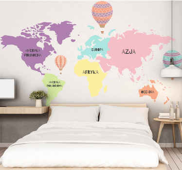 Naklejka mapa świata z balonami powietrznymi - TenStickers