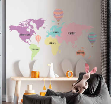Weltkarte Aufkleber Nordische karte mit luftballons - TenStickers