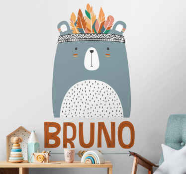 Blue nordic bear with customizable name decal - TenStickers
