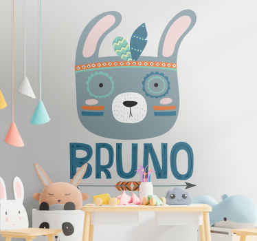 Nordic rabbit with name personalised sticker - TenStickers