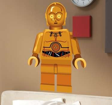 Vinil decorativo inspiradas no fantástico mundo da Guerra das Estrelas (Star Wars) e nos bonecos da Lego. Adesivo de parede do C3PO versão Lego.