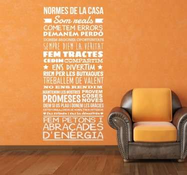 Vinilo pared salón listado normes de la casa - TenVinilo