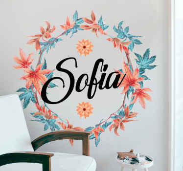 Autumn flower crown with name sticker - TenStickers