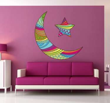 Coloured Arabic Moon and Star Sticker - TenStickers
