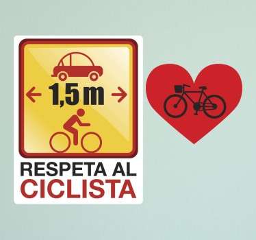 Pegatina coche respeta al ciclista - TenVinilo