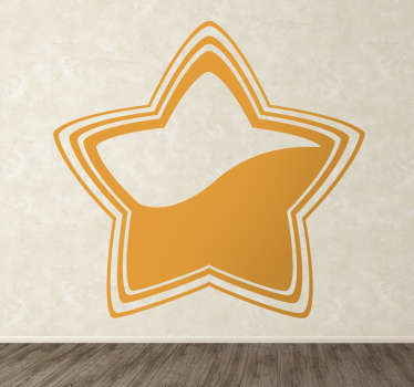 Decorative decalk of a curved star coloured in. A unique design from our collection of star wall stickers to decorate your walls at home.