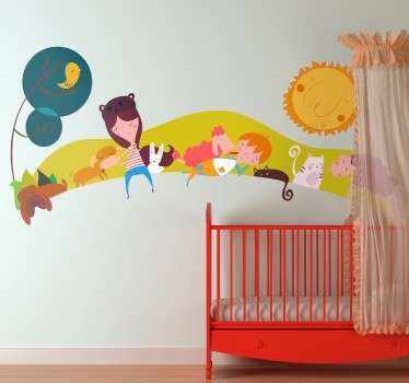Vinilo infantil paisaje mascotas - TenVinilo