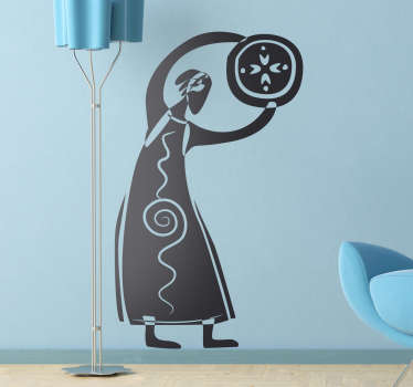 Wall Stickers -&nbsp;Illustration of a lady carrying a circular shield in a long dress. Available in 50 colours.