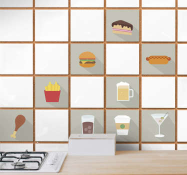 Fast food icons kitchen wall tile sticker - TenStickers