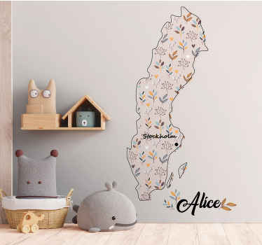 Personlig barnkarta över sverige klistermärke - Tenstickers