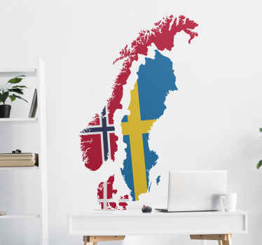 Karta över skandinavien land klistermärke - Tenstickers