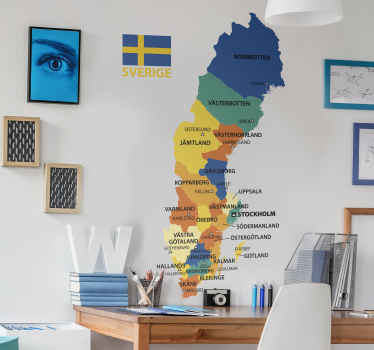 Sverige politisk karta land klistermärke - Tenstickers