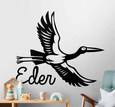 Naamsticker zwarte ooievaar kinderkamer - TenStickers
