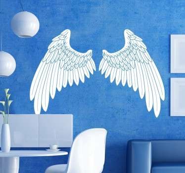 Blue Outline Angel Wings Wall Art Sticker - TenStickers