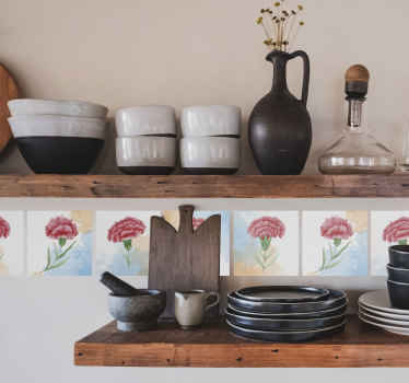 Azulejos adhesivo claveles variados - TenVinilo