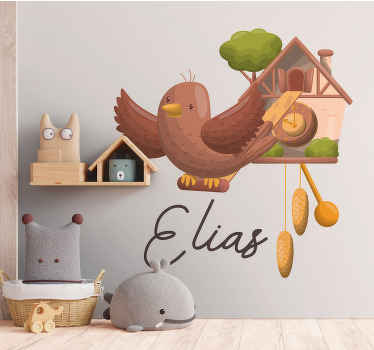 Wandsticker Vogel Wanduhr mit Name für Kinder - TenStickers