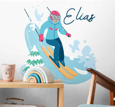 Wandsticker Comic Skifahrer mit Name - TenStickers