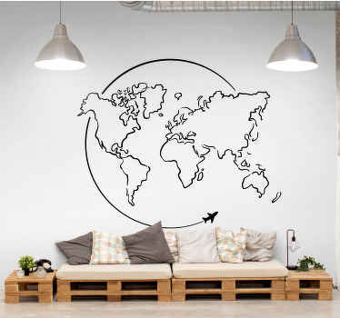 Vinilo mapamundi circulo avión mundo - TenVinilo