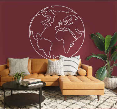 Sticker Carte du Monde Globe terrestre un trait - TenStickers