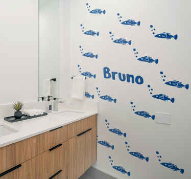 Vinilo baño peces y burbujas con nombre - TenVinilo