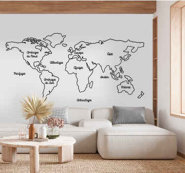 Sticker mural ligne carte du monde - TenStickers