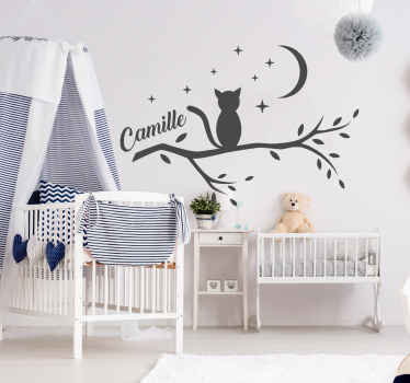 Sticker mural arbre et chat personnalisé - TenStickers