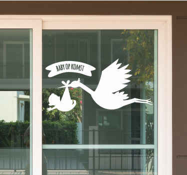 Raamsticker ooievaar het is een baby meisje - TenStickers