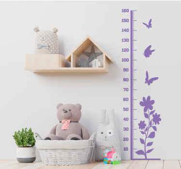 Bloemen muursticker kinder meetlat vlinders - TenStickers