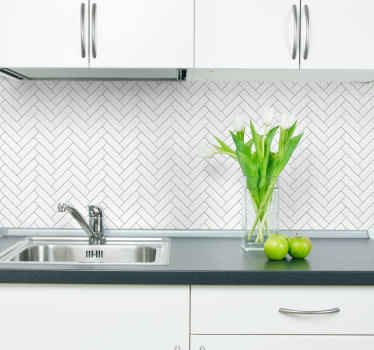 Witte visgraat patroon muursticker voor keuken - TenStickers