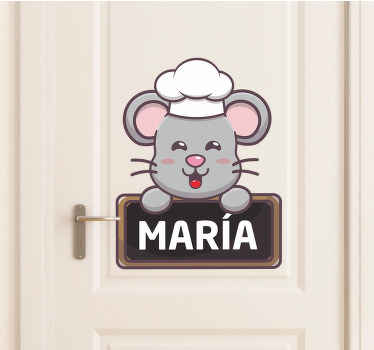 Vinilo puerta ratón chef con nombre - TenVinilo