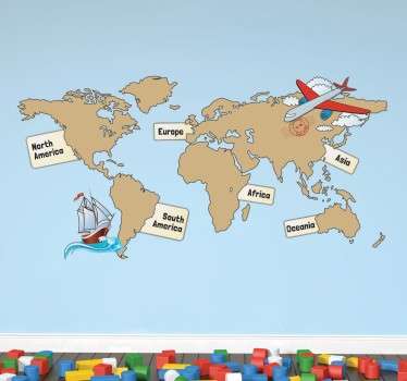 Maailmankartta Maanosat Tarra - Tenstickers