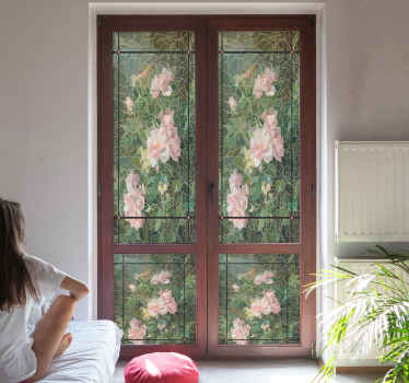 Vinilo de ventana diseño vitral de rosas - TenVinilo