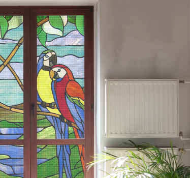 Vinilo ventana Diseño Vitral Loro - TenVinilo