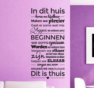 In dit huis regels Nederlandse muursticker - TenStickers