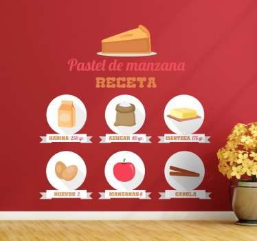 Vinilo decorativo receta pastel de manzana - TenVinilo