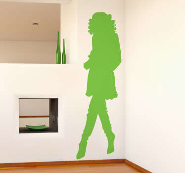 Decals-Silhouette illustration of a woman with long hair in a long coat and boots. Playful and sensual design feature ideal for homes and businesses.