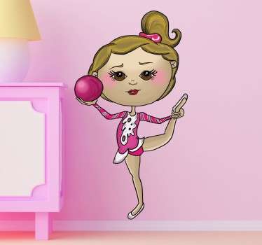 儿童的贴纸，用一个女孩做与球体操的原始插图。