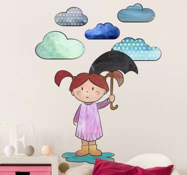 Sticker fillette sous un parapluie - TenStickers