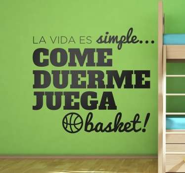 Vinilos pared baloncesto la vida es simple - TenVinilo