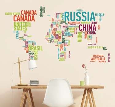Coloured World Map with Countries Sticker - TenStickers