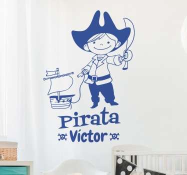 Vinilo infantil personalizable nombre pirata - TenVinilo