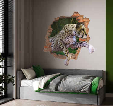 Muursticker 3d cheetah uit de muur - TenStickers