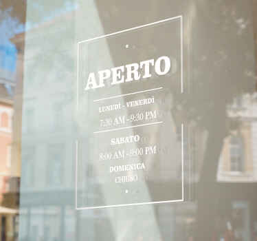Adesivo per vetri con scritta aprire e orari - TenStickers