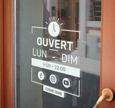 Sticker vitrine horaires et réseaux sociaux - TenStickers