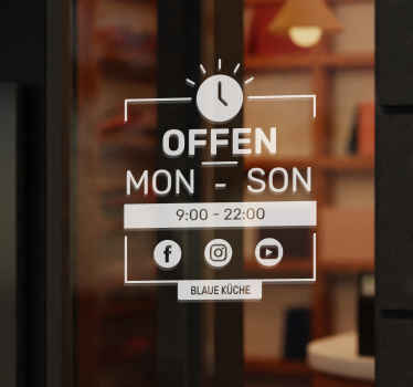 Schaufenster Aufkleber Öffnungszeiten und social media - TenStickers