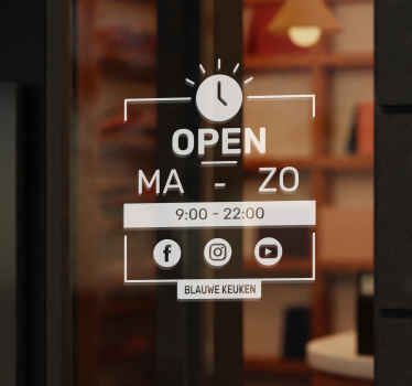 Openingstijden en social media sticker - TenStickers