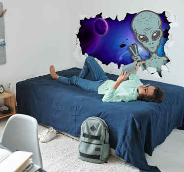 Pegatina pared rota con alíen - TenVinilo